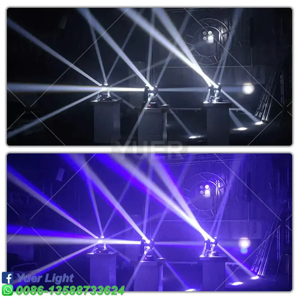 Professional black led disco ball lights with 4 lasers emitting sharp white and vibrant purple beams for stage use
