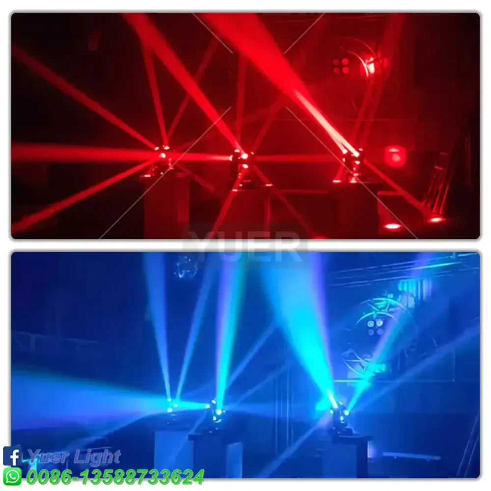 Black led disco ball lights with four red and blue laser beams illuminating a dark venue for living room and stage use
