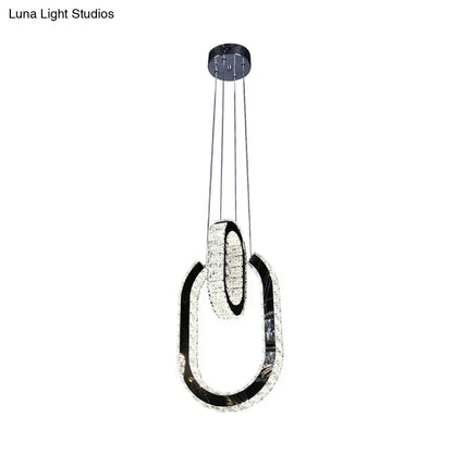 Black LED Minimalist Oval Chandelier Light Fixture - Hanging Lamp Kit