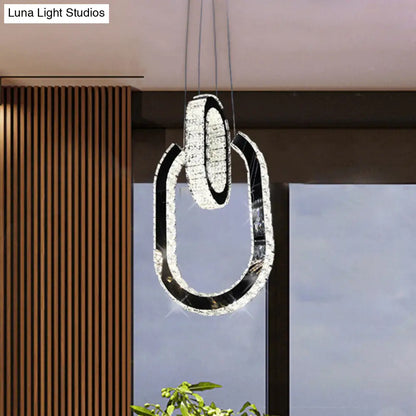 Black LED Minimalist Oval Chandelier Light Fixture - Hanging Lamp Kit