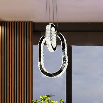 Black LED Minimalist Oval Chandelier Light Fixture - Hanging Lamp Kit