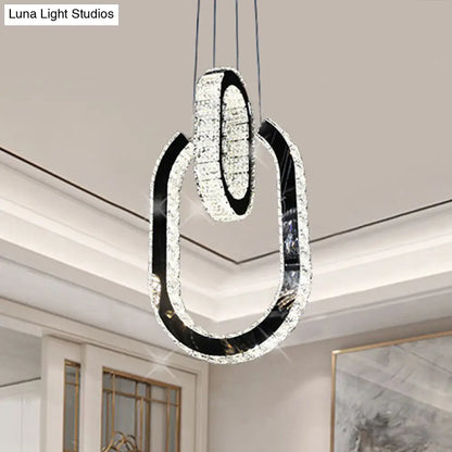 Black LED Minimalist Oval Chandelier Light Fixture - Hanging Lamp Kit