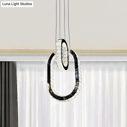 Black LED Minimalist Oval Chandelier Light Fixture - Hanging Lamp Kit