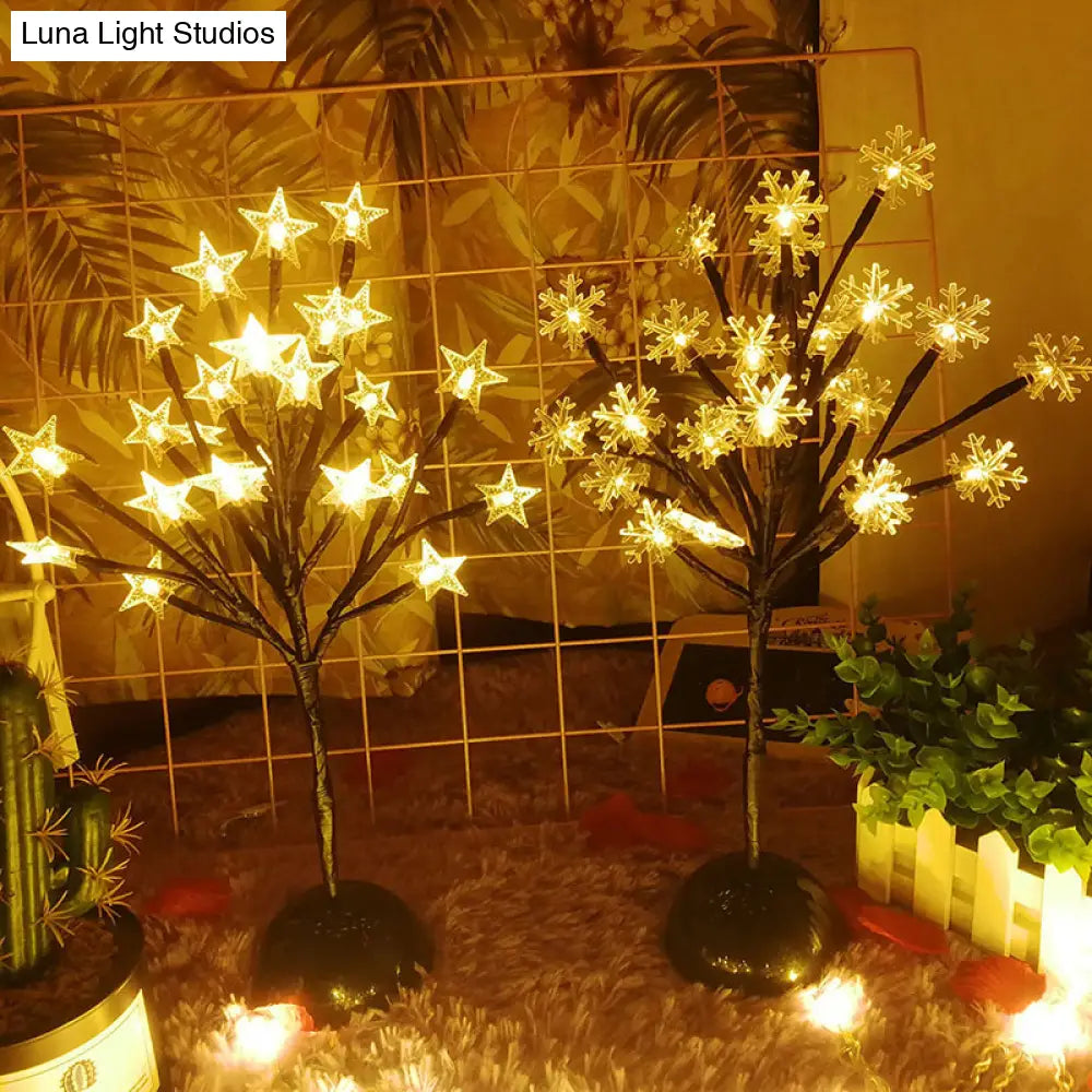 Black LED Nightstand Lamp: Tree Shaped Battery Table Light Decor for Bedroom