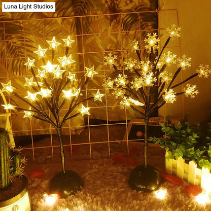 Black LED Nightstand Lamp: Tree Shaped Battery Table Light Decor for Bedroom