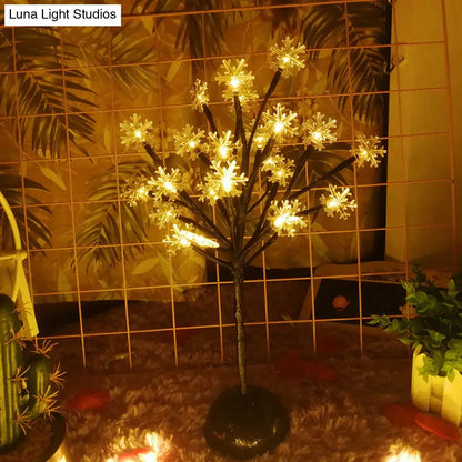 Black LED Nightstand Lamp: Tree Shaped Battery Table Light Decor for Bedroom