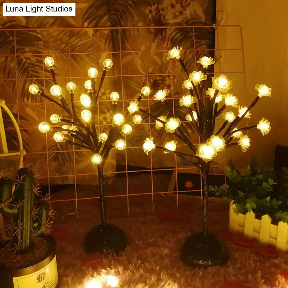 Black LED Nightstand Lamp: Tree Shaped Battery Table Light Decor for Bedroom