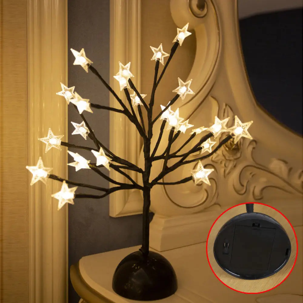 Black LED Nightstand Lamp: Tree Shaped Battery Table Light Decor for Bedroom