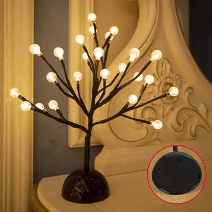 Black LED Nightstand Lamp: Tree Shaped Battery Table Light Decor for Bedroom