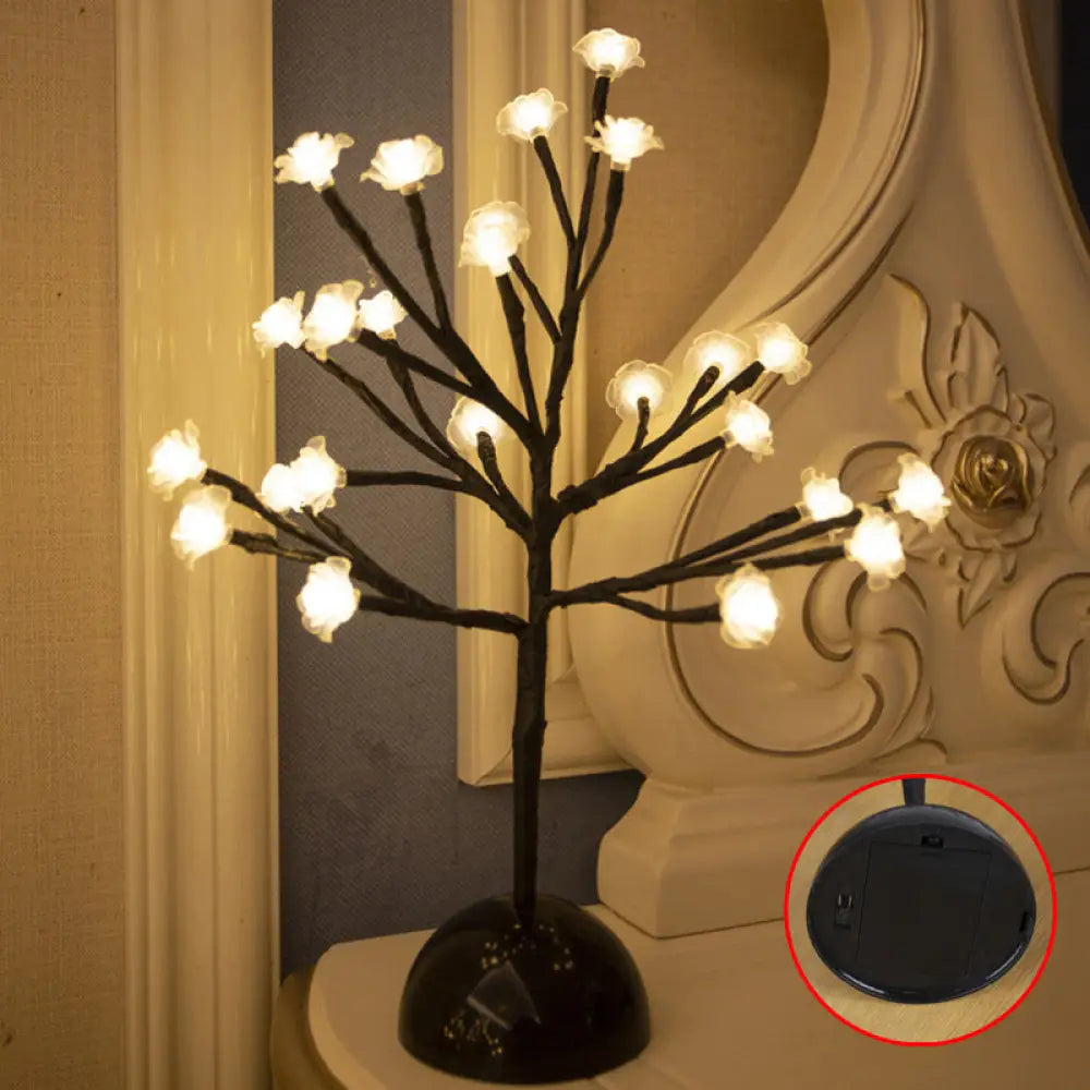 Black LED Nightstand Lamp: Tree Shaped Battery Table Light Decor for Bedroom