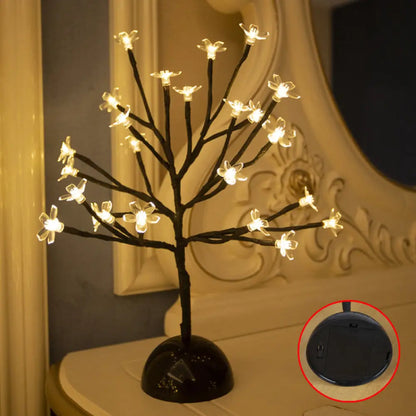 Black LED Nightstand Lamp: Tree Shaped Battery Table Light Decor for Bedroom