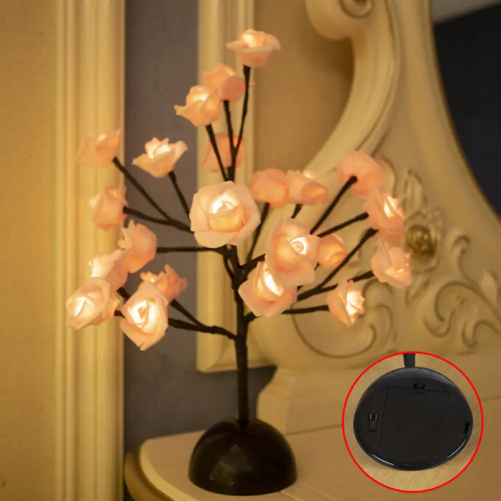 Black LED Nightstand Lamp: Tree Shaped Battery Table Light Decor for Bedroom