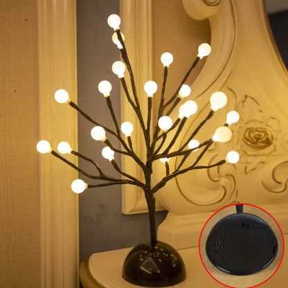 Black LED Nightstand Lamp: Tree Shaped Battery Table Light Decor for Bedroom