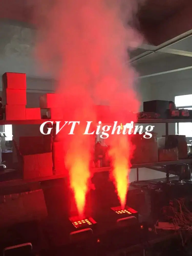 Black led rgb 3in1 smoke machine emitting red and orange smoke for stage special effects decorbites led rgb event use
