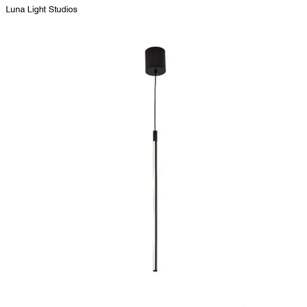 Black LED Stick Pendant: Bedroom Linear Suspension Lighting with Minimalist Metal Design