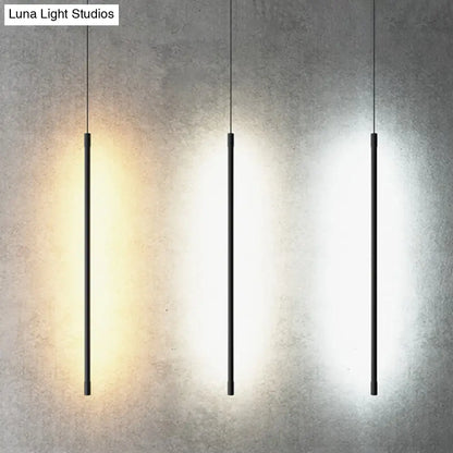 Black LED Stick Pendant: Bedroom Linear Suspension Lighting with Minimalist Metal Design