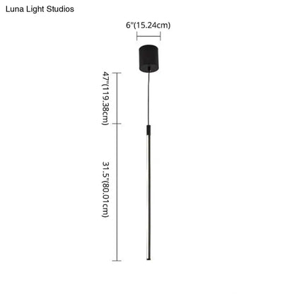 Black LED Stick Pendant: Bedroom Linear Suspension Lighting with Minimalist Metal Design