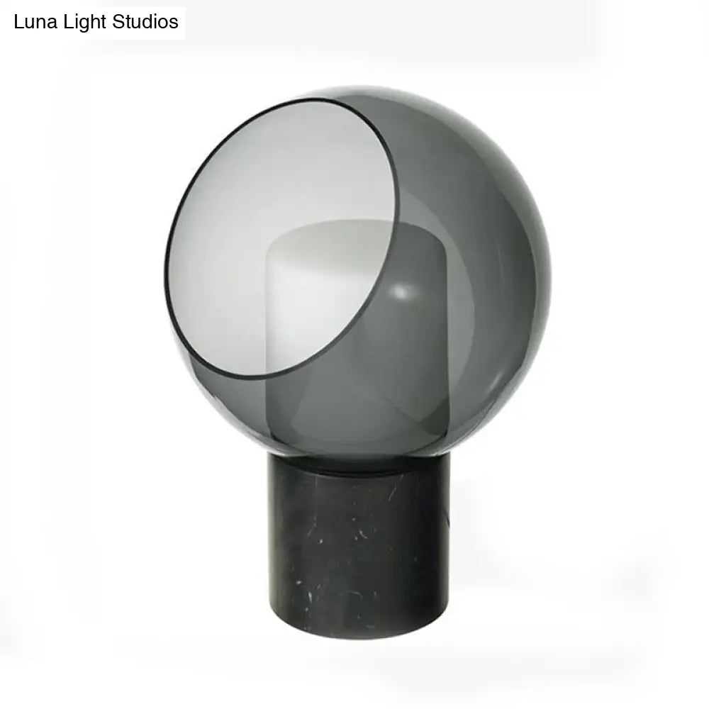 DecorBites™ Black LED Table Lamp with Marble Base and Smoked Globe Glass Shade - Postmodern Nightstand Light