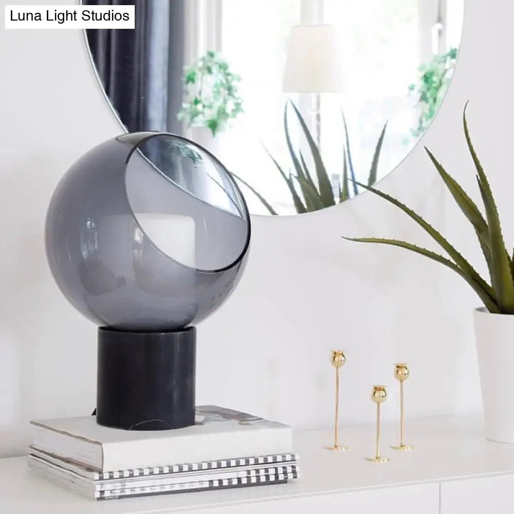 DecorBites™ Black LED Table Lamp with Marble Base and Smoked Globe Glass Shade - Postmodern Nightstand Light