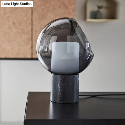 DecorBites™ Black LED Table Lamp with Marble Base and Smoked Globe Glass Shade - Postmodern Nightstand Light