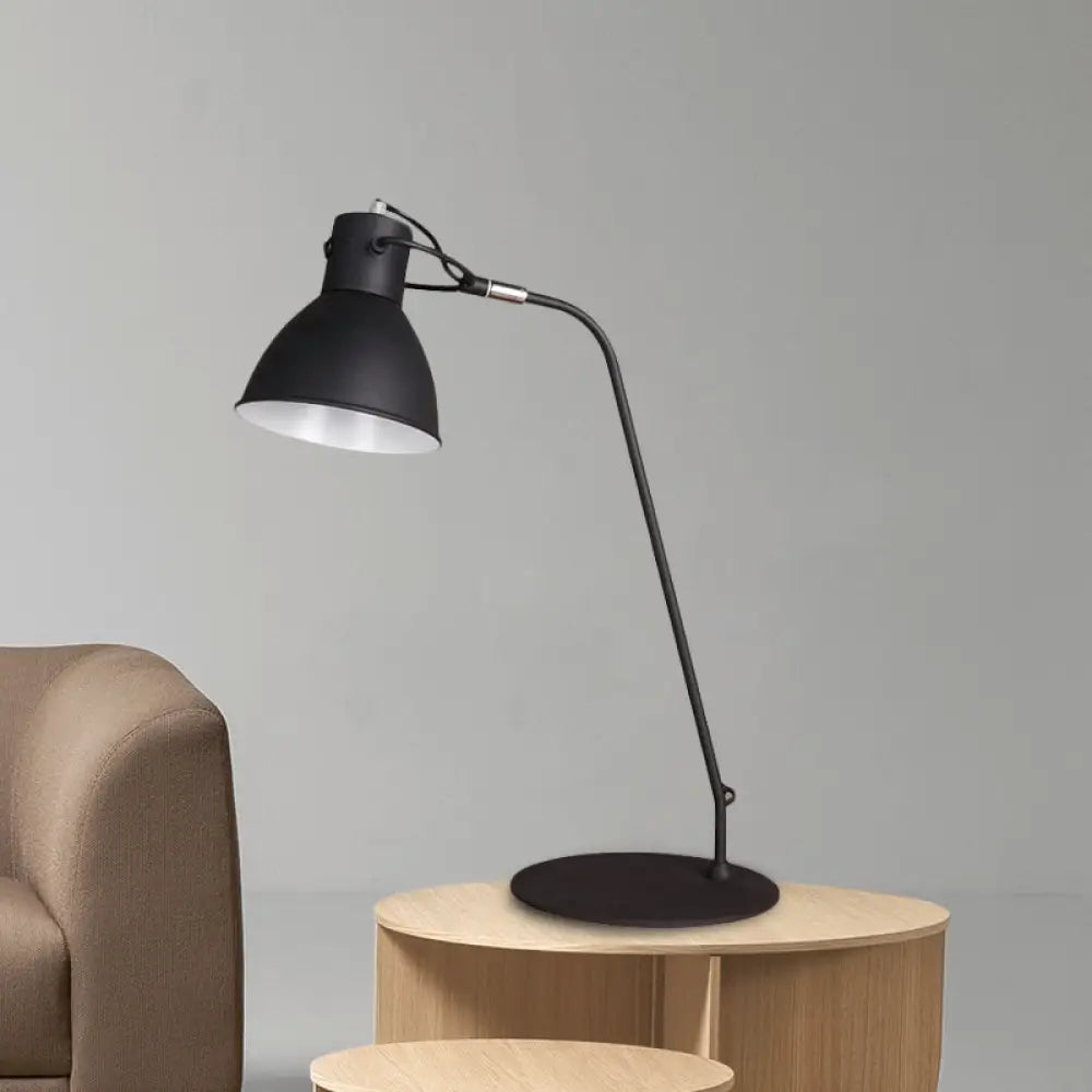 Black LED Task Lamp with Metal Curved Arm and Dome Shade - Perfect for Study Rooms