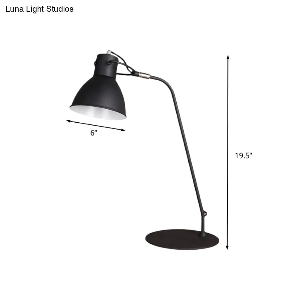Black LED Task Lamp with Metal Curved Arm and Dome Shade - Perfect for Study Rooms