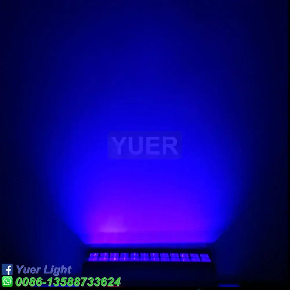 Black led uv bar stage light 24x3w led emitting a vibrant focused beam of blue and purple illumination for clubs