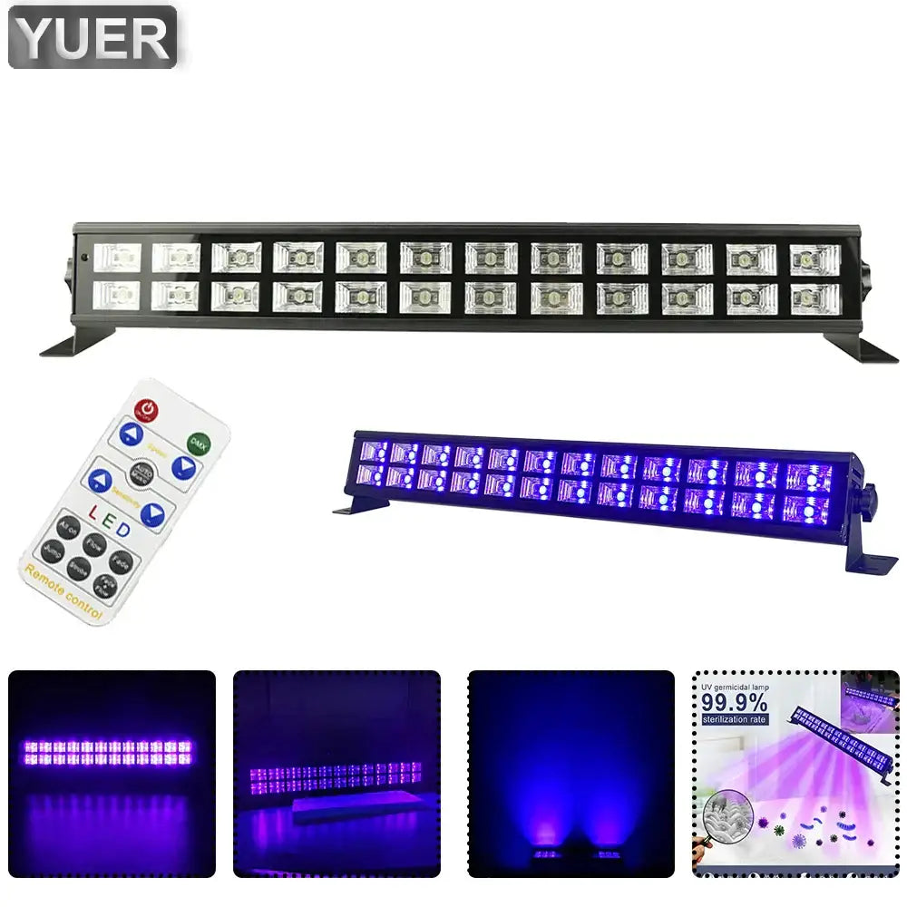 Black yuer 24x3w led uv bar stage light with white and purple leds and remote control for club and party use