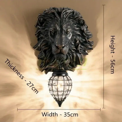 Black lion head wall lamp with antique bronze sconce and crystal glass globe for living room decorbites lion head decor