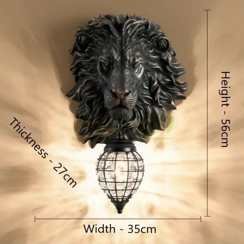 Black lion head wall lamp with antique bronze sconce and crystal glass globe for living room decorbites lion head decor