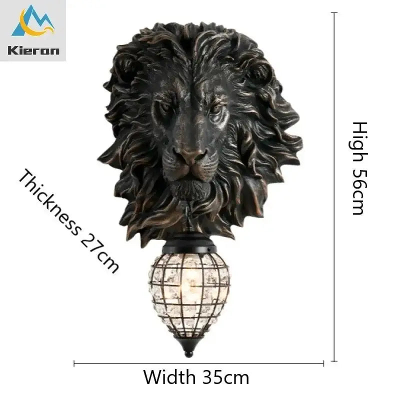 Bronze lion head wall lamp with crystal globe glass lampshade for living room decorbites lion head wall lamp
