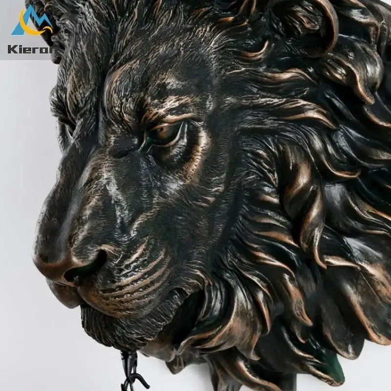 Black lion head wall lamp with glass globe featuring bronze decorbites lion head and intricate metallic finish for living room