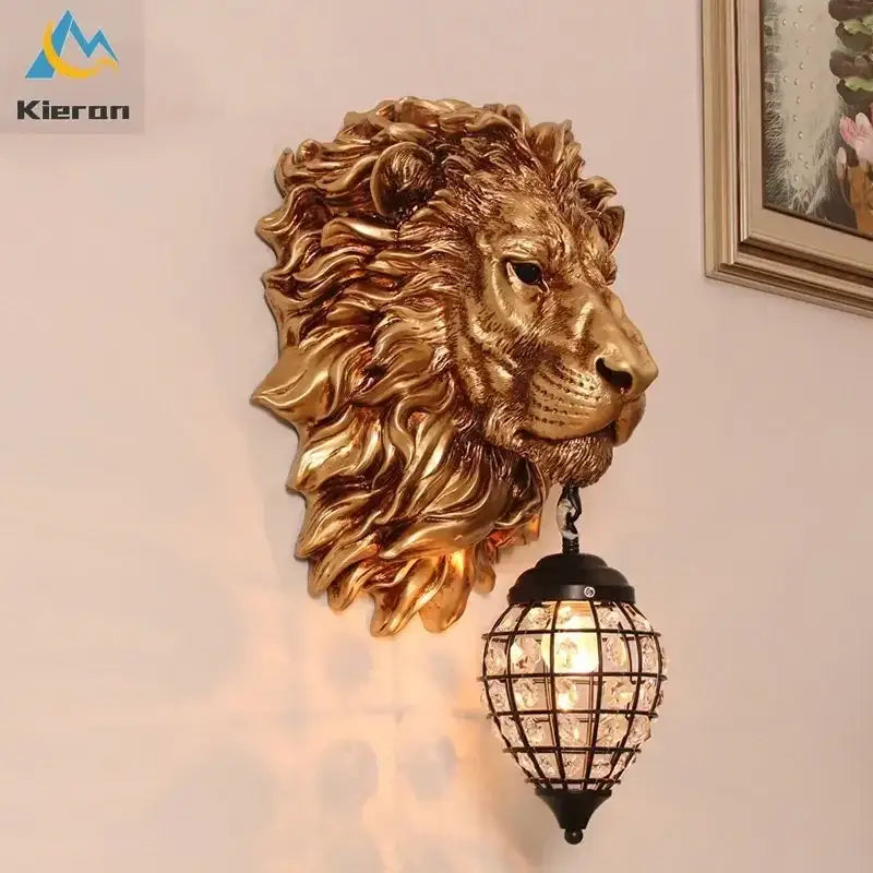 Black lion head wall lamp with crystal-encased glass globe pendant light for living room decorbites lion head wall lamp