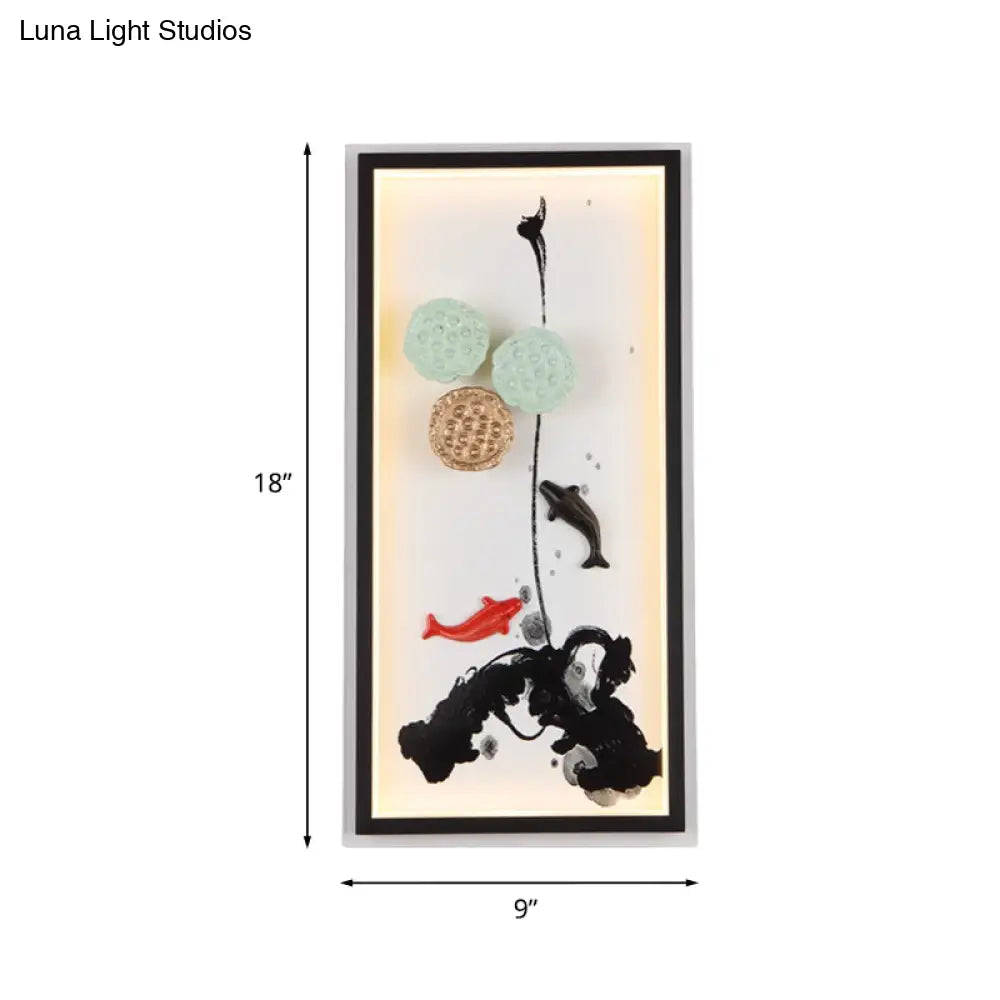 Black Lotus Seed Metal Mural Lamp LED Wall Light Sconce - Asia Carp Theme, Ideal for Hotels