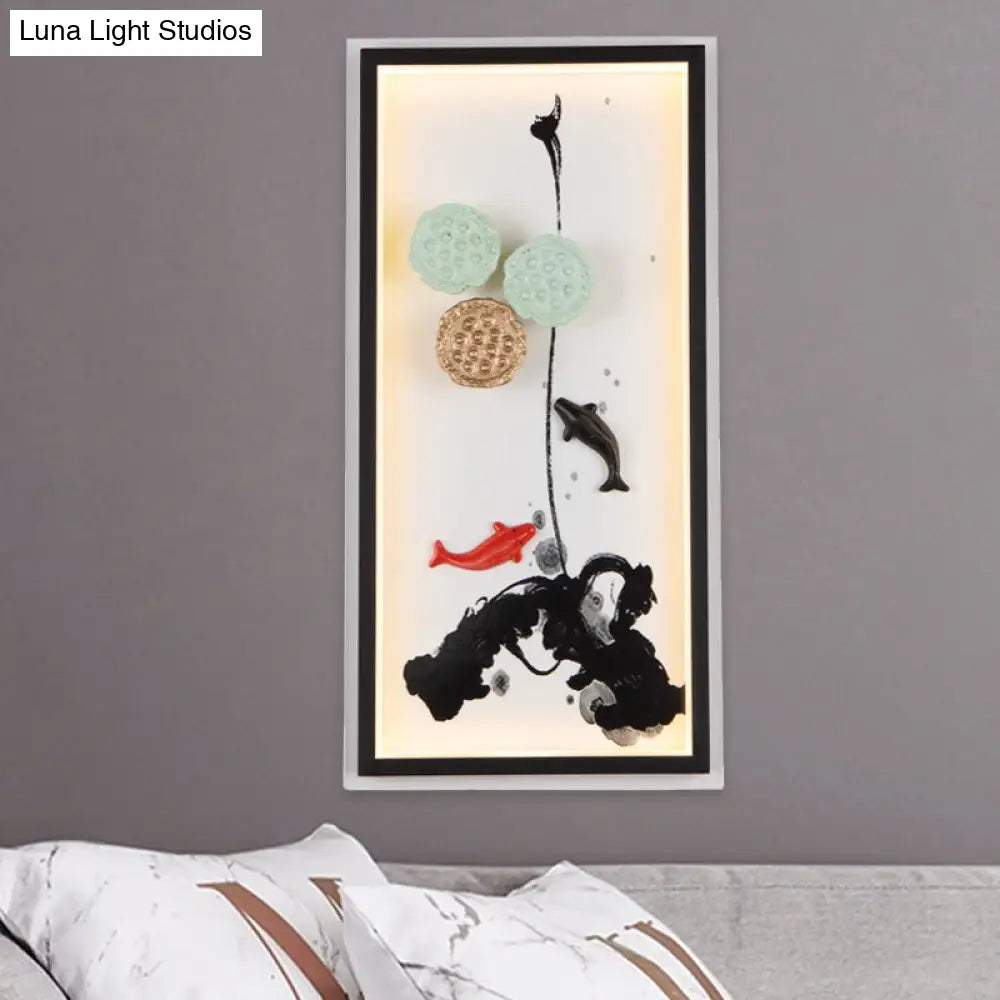 Black Lotus Seed Metal Mural Lamp LED Wall Light Sconce - Asia Carp Theme, Ideal for Hotels
