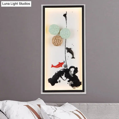 Black Lotus Seed Metal Mural Lamp LED Wall Light Sconce - Asia Carp Theme, Ideal for Hotels