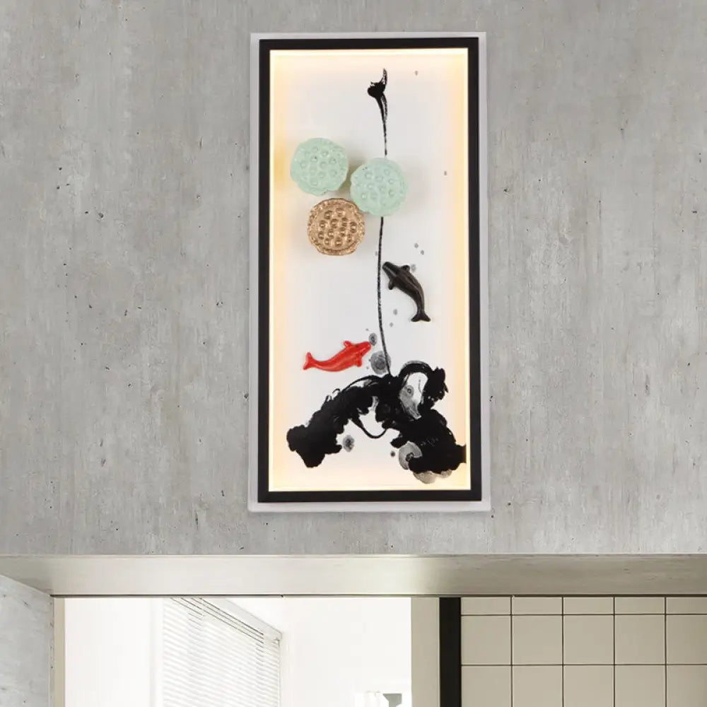 Black Lotus Seed Metal Mural Lamp LED Wall Light Sconce - Asia Carp Theme, Ideal for Hotels