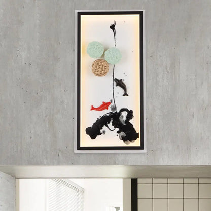Black Lotus Seed Metal Mural Lamp LED Wall Light Sconce - Asia Carp Theme, Ideal for Hotels