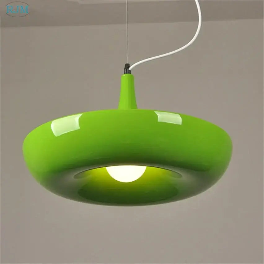 Vibrant lime green glossy acrylic pendant light with modern disc design for black matte babylon garden pot plants decor