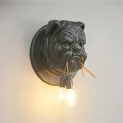 Black matte bulldog resin wall lamp featuring exposed filament bulbs in mouth for living room decorbites bulldog resin sconce
