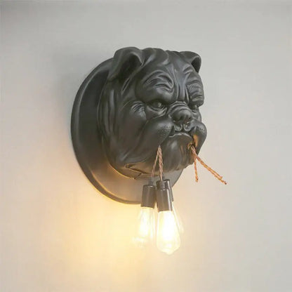 Black matte bulldog resin wall lamp featuring exposed filament bulbs in mouth for living room decorbites bulldog resin sconce