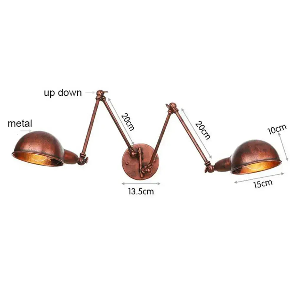 Copper-finished metal double swing arm wall sconce with dome-shaped shades for bedroom reading light