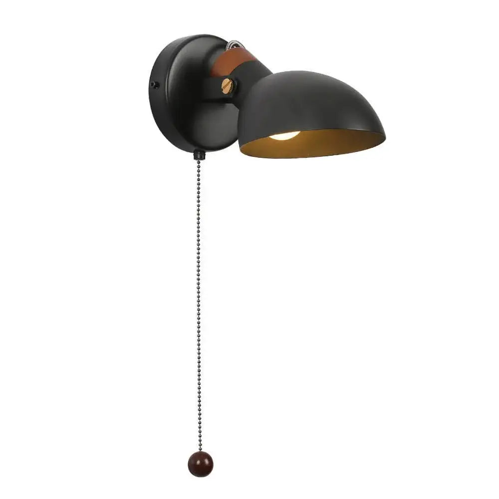 Black matte led wall sconce with brass accent and wood pull chain ball for bedroom decorbites led wall lighting