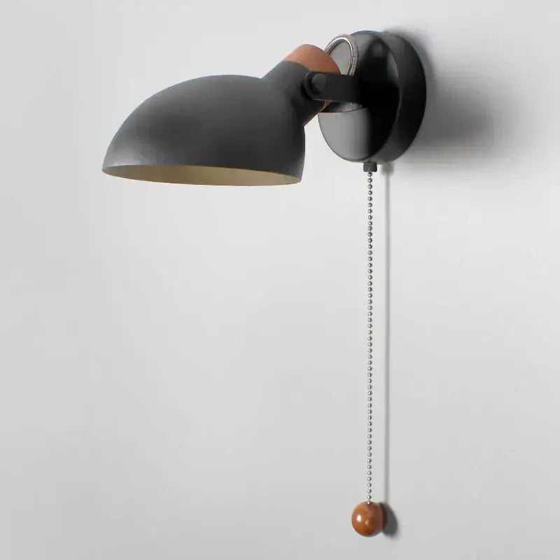 Black matte led wall sconce with wood pull chain and knob for bedroom lighting decorbites led wall sconce