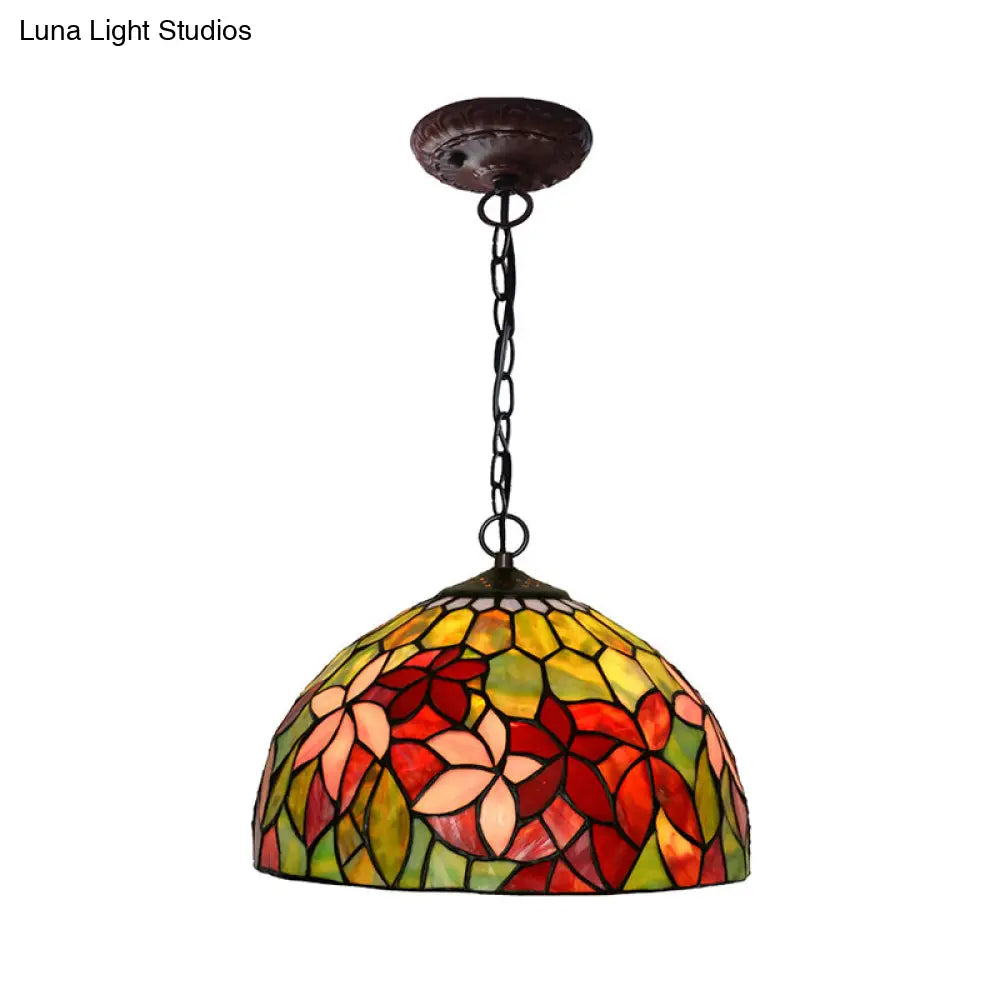 Black Mediterranean Chandelier with Red Cut Glass Petal Pendant in 12"/16" Width and 1/2 Lights