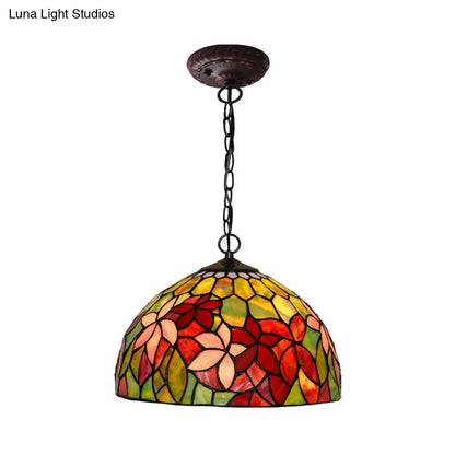 Black Mediterranean Chandelier with Red Cut Glass Petal Pendant in 12"/16" Width and 1/2 Lights