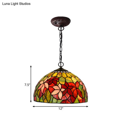 Black Mediterranean Chandelier with Red Cut Glass Petal Pendant in 12"/16" Width and 1/2 Lights