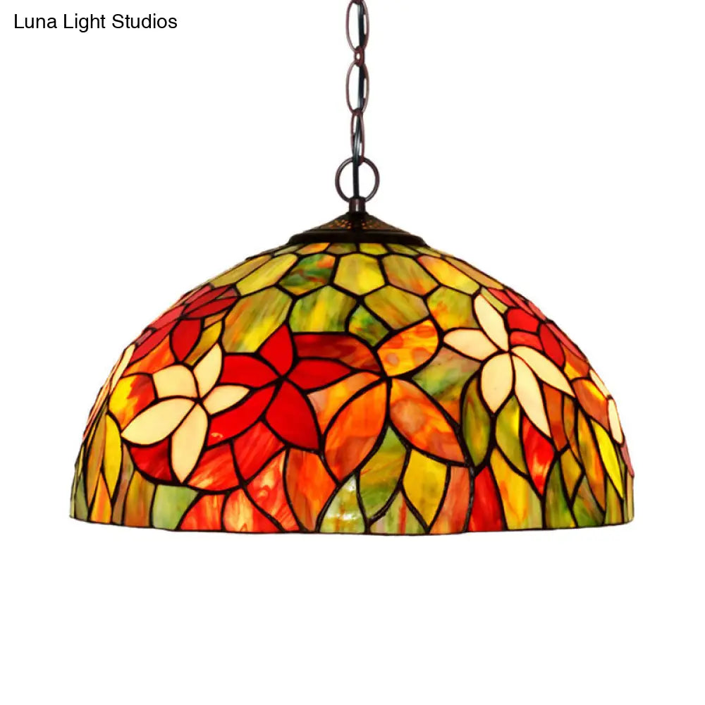 Black Mediterranean Chandelier with Red Cut Glass Petal Pendant in 12"/16" Width and 1/2 Lights