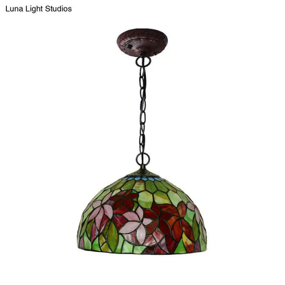 Black Mediterranean Chandelier with Red Cut Glass Petal Pendant in 12"/16" Width and 1/2 Lights