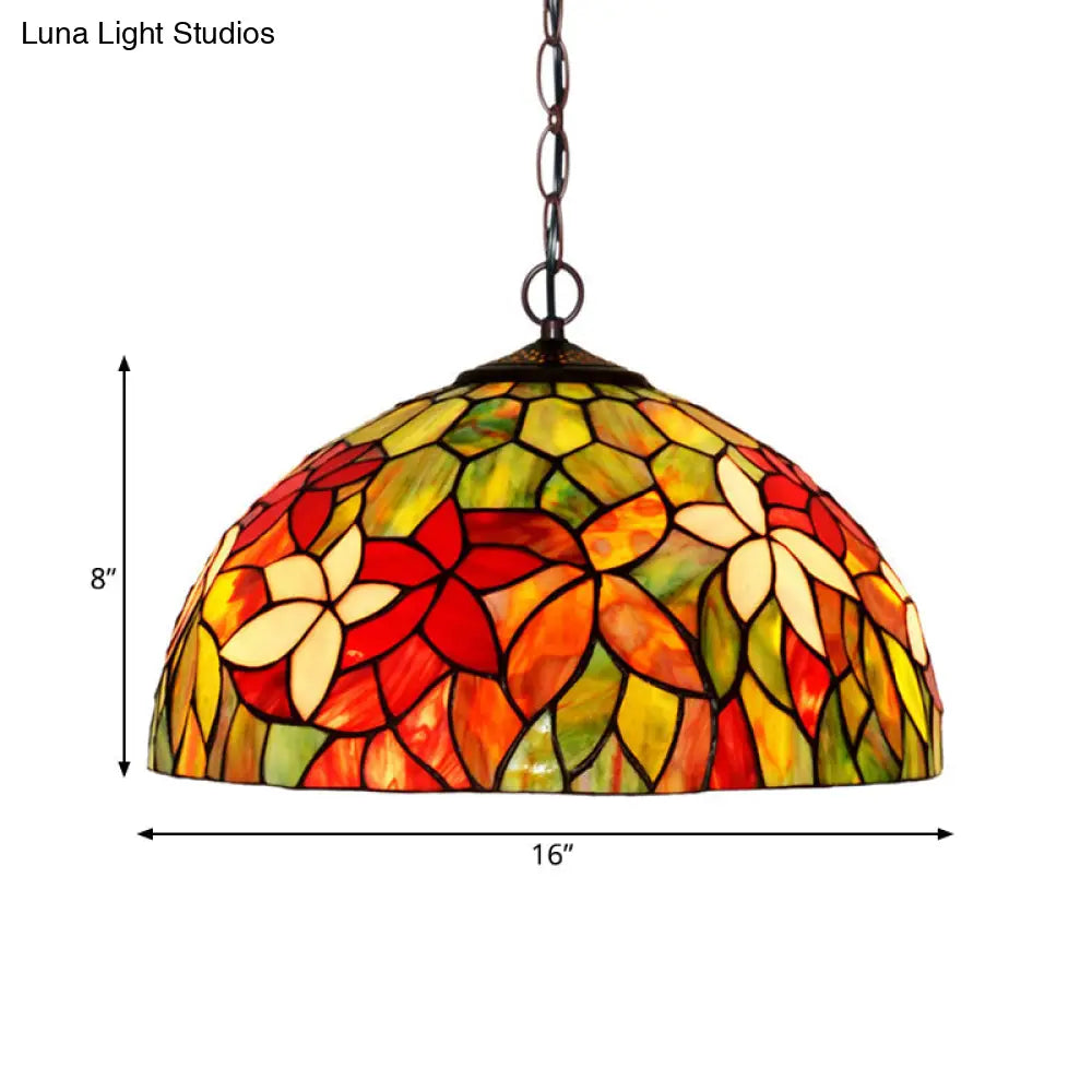 Black Mediterranean Chandelier with Red Cut Glass Petal Pendant in 12"/16" Width and 1/2 Lights